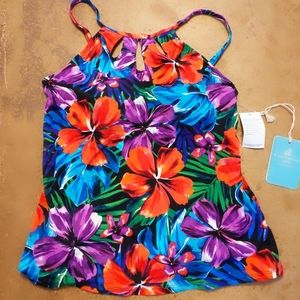 NWT Caribbean Joe Cut Out Floral Bikini Top size 10